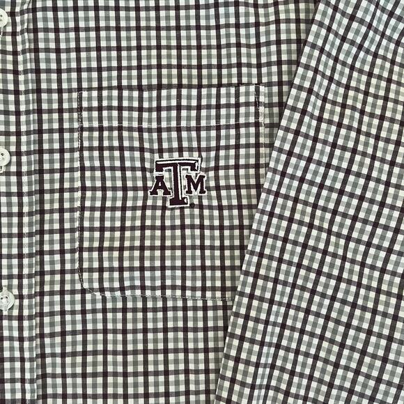 Texas A&M Button Up Shirt Mens Large Maroon Gray Plaid Embroidered Logo Aggies - Picture 3 of 11
